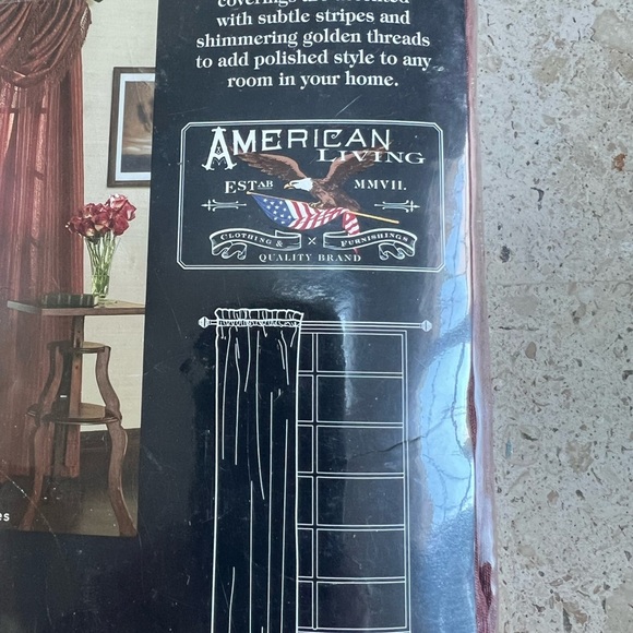 American Living GLITTER STRIPE 4 Sheer Tailored Panels 50"x95" ~ Burgundy  New - Picture 4 of 5